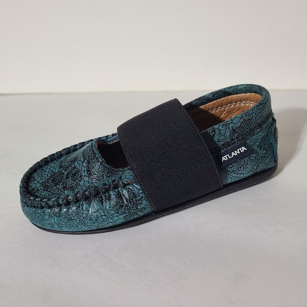 Atlanta Mocassin Toddler Baby Girl Slip On Mary Jane Flat Black Teal Floral Size